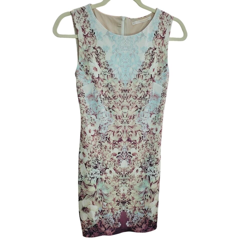 Golbary Pastel Floral Sleeveless Sheath Dress Lined Zip Back Size 36